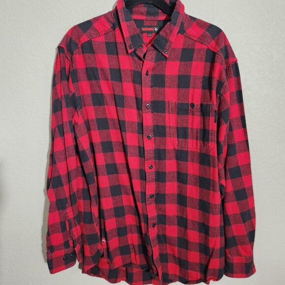 Wolverine Shirt Mens Extra Large Red Black Buffalo Plaid Flannel Button Down - Picture 1 of 10